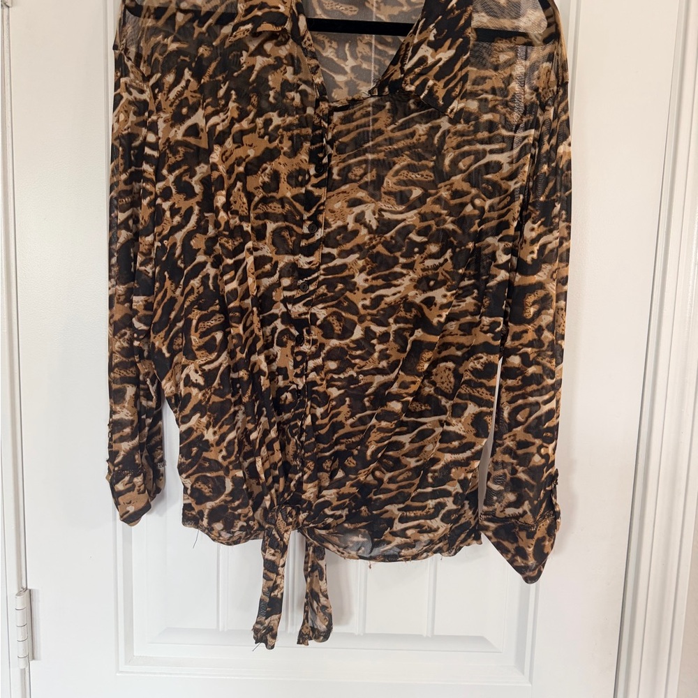 Wild Patterned Tie-Front Blouse